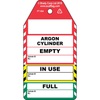 Argon Cylinder - 3 part tag, English, Black on Red, Yellow, Green, White, 80,00 mm (W) x 150,00 mm (H)